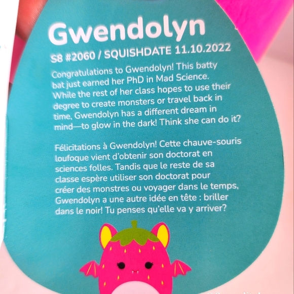 GWENDOLYN 🦇 Blacklight Pink Fruit Bat Original Squishmallow by Kelly Toy☆》NWT《☆ - Picture 4 of 8